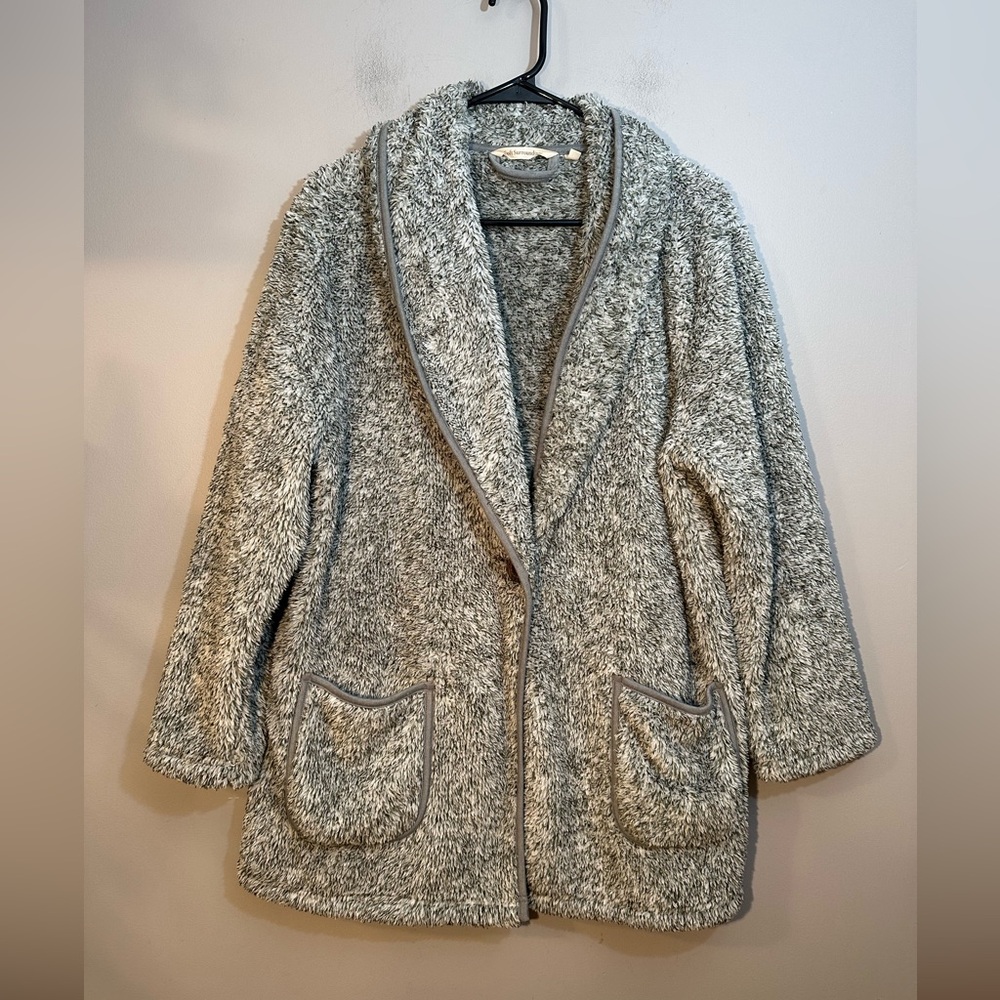 Soft Surroundings Sweater M Gray Longline Cardigan Plush Loungewear Cozy Soft